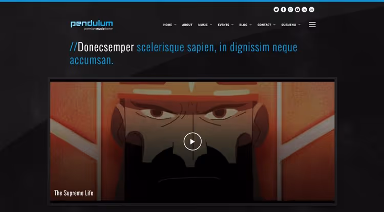 Тема Pendulum від Rascals, музичне портфоліо з jQuery-анімацією