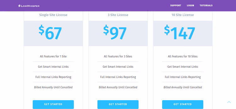Planos de preços do Link Whisper: Starter, Growth e Pro
