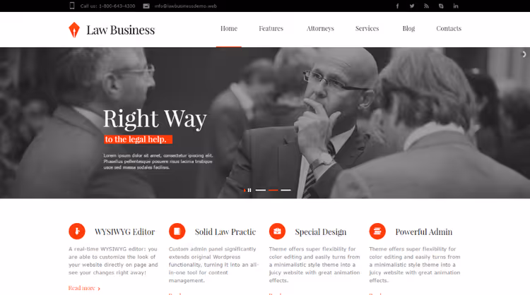 Шаблон головної сторінки теми Law Business для юрфірми