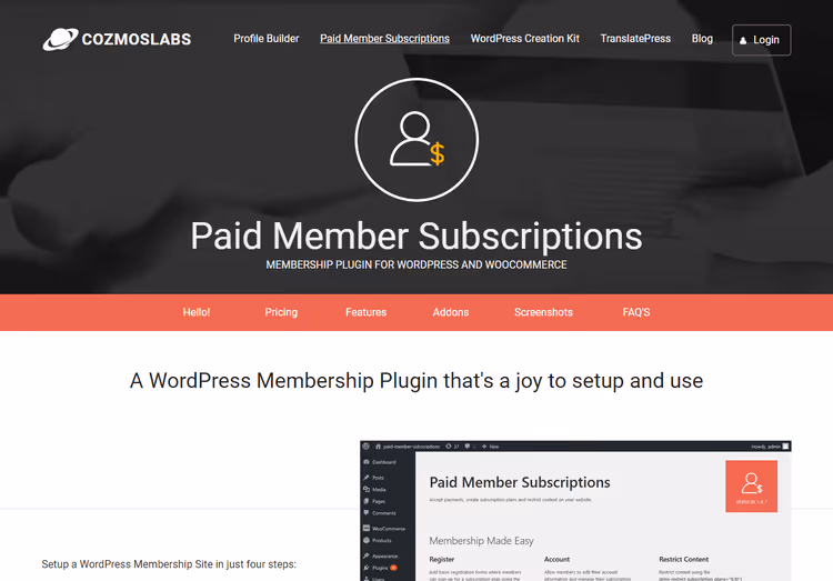 Paid Member Subscriptions -lisäosan kotisivu