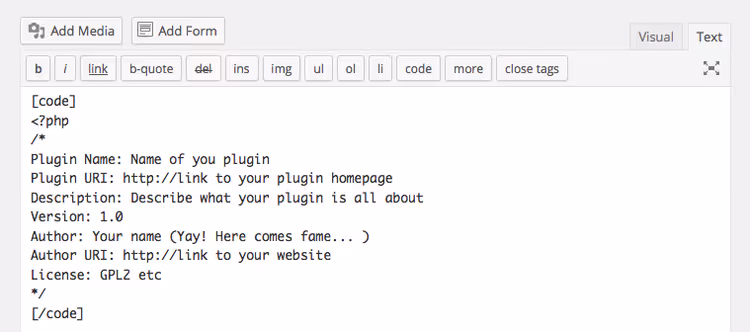 Beispiel für HTML-Code-Anzeige im WordPress-Editor