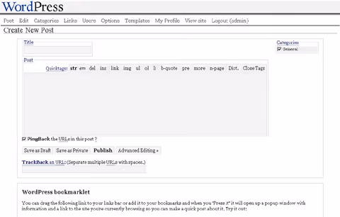 WordPress 1.0.1 Miles, interface de administração atualizada com navegação melhorada