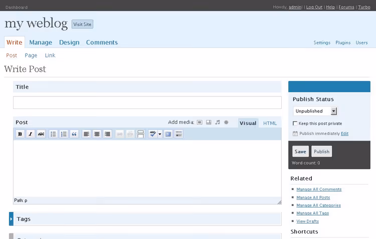 WordPress 2.6 Tyner, revisões de artigos, Press This e legendas de imagens