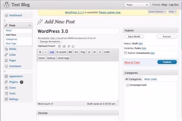 WordPress 3.1 Reinhardt, Barra de Administração e formatos de artigo