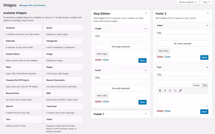 Novos widgets multimédia do WordPress 4.8, imagens, vídeo e áudio