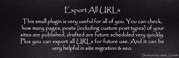 Page listant toutes les URL du site pour l'exportation