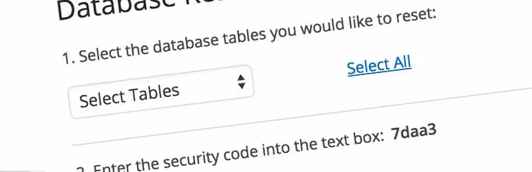Interfaz del plugin WP Database Reset en el administrador de WordPress