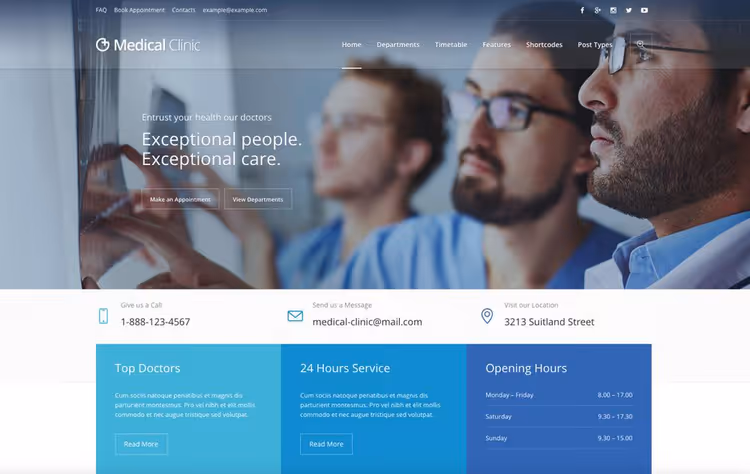 Medical Clinic teema WooCommerce'i ja mallidega arstile ning kindlustusagentuurile