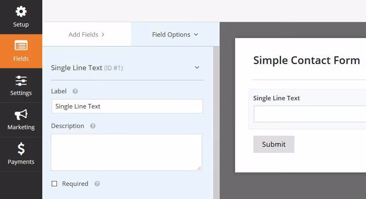 WPForms fältinställningspanel med detaljerade alternativ