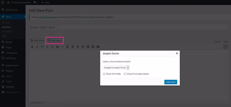 Lightbox för formulärinbäddning med inställningar för titelvisning