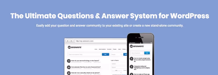 Página de inicio del plugin WP-Answers con sitio demo