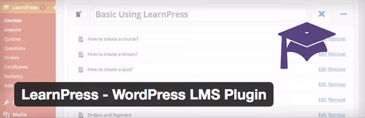 Конструктор курсов LearnPress с редактором уроков и quiz