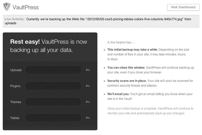 VaultPress для простого резервного копирования и восстановления WordPress