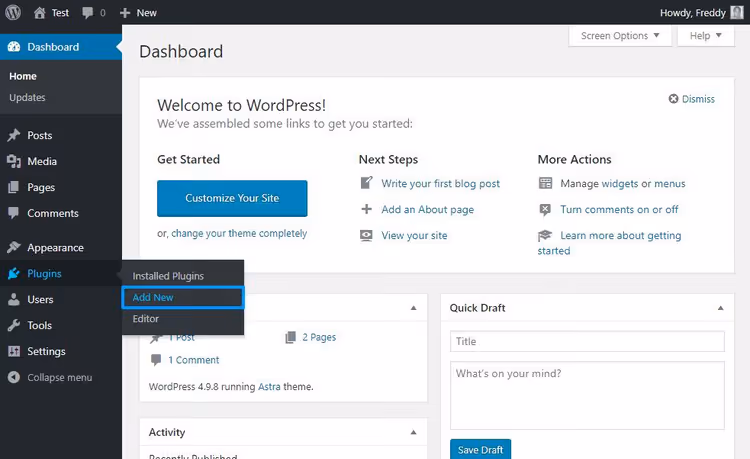 Екран встановлення плагіна WordPress, Плагіни, Додати новий