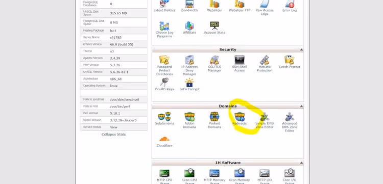 Form for adding a 301 redirect in cPanel with target URL field