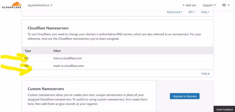 Nameserver change field in domain control panel