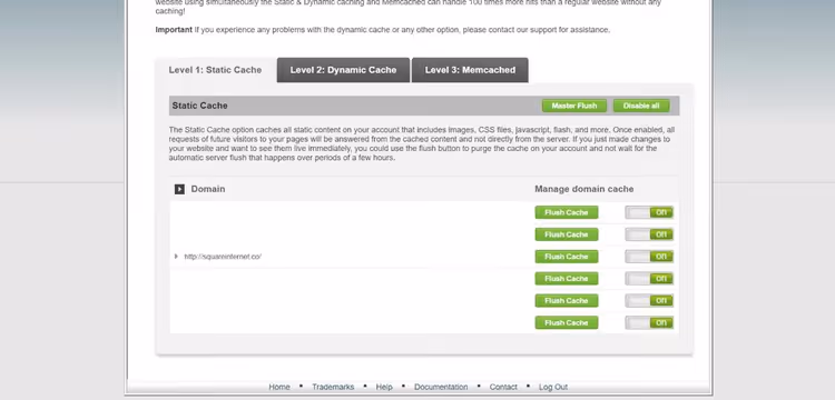 Server cache control panel through hosting cPanel