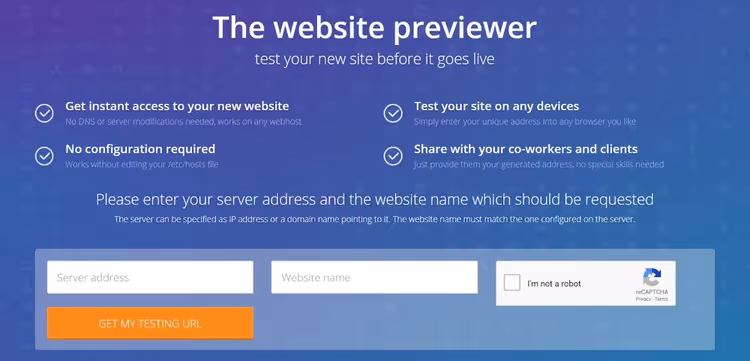 hosts.cx service interface for previewing a site on a new IP