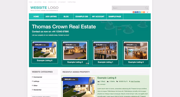 Адаптивный дизайн темы Responsive Real Estate с картой и слайдером объектов