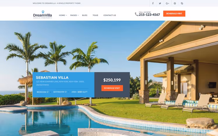 Лендинг элитного объекта недвижимости с параллакс-дизайном в теме DreamVilla