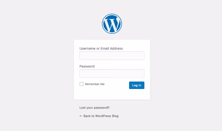 WordPress admin login page