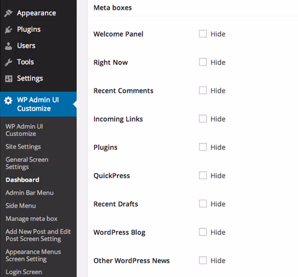 Managing admin dashboard widgets