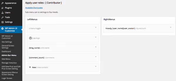 Configuring the top WordPress admin bar