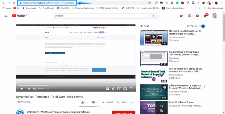 Video URL-i kopeerimine brauseri aadressiribalt