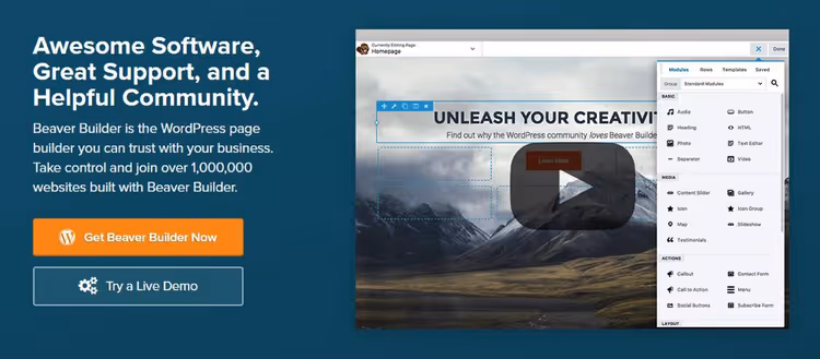 Beaver Builder visual editor interface