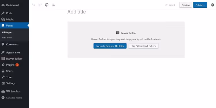 Beaver Builder launch button on a WordPress page