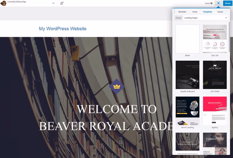 Beaver Builder ready-made template gallery