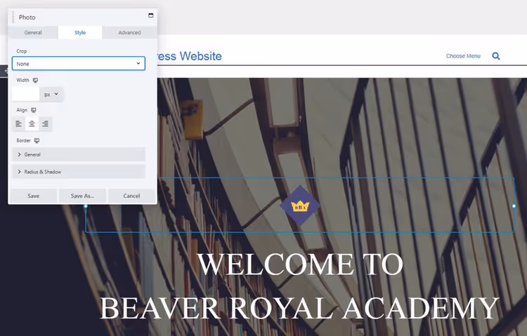 Style tab of the Photo module in Beaver Builder