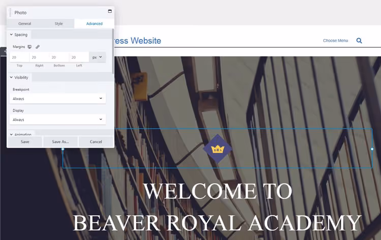 Advanced settings tab for a Beaver Builder module