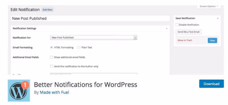Better Notifications for WordPress: varslingsmeny i administrasjonspanelet