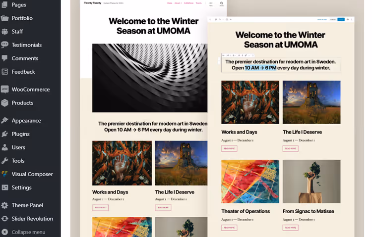 WordPress welcome screen after successful core reinstallation