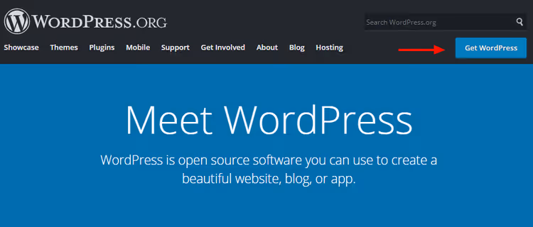 WordPress download page from the official site with the distribution download button