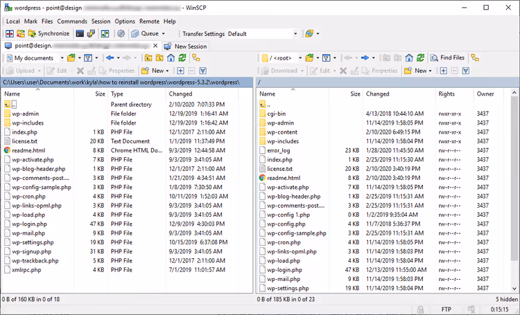 FTP client server connection window with host login and password fields