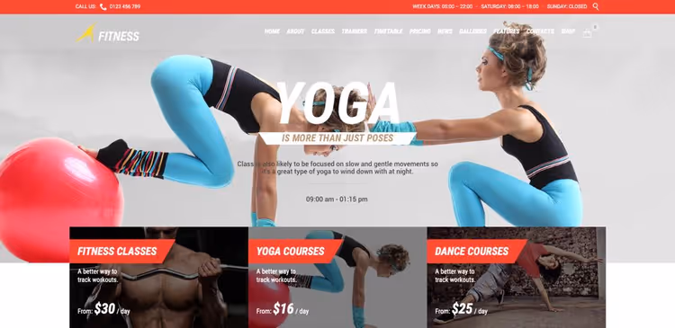 Fitness Sport Gym, tema premium con calendario de eventos y portafolio