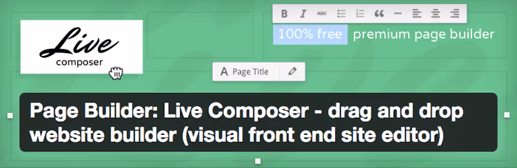 Painel de edição do Live Composer no frontend da página