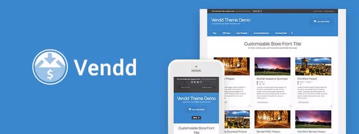Vendd-tema för Easy Digital Downloads: skärmdump av butikens startsida
