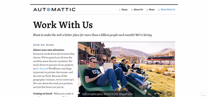 Strona kariery Automattic, praca w firmie stojącej za WordPress.com i WooCommerce