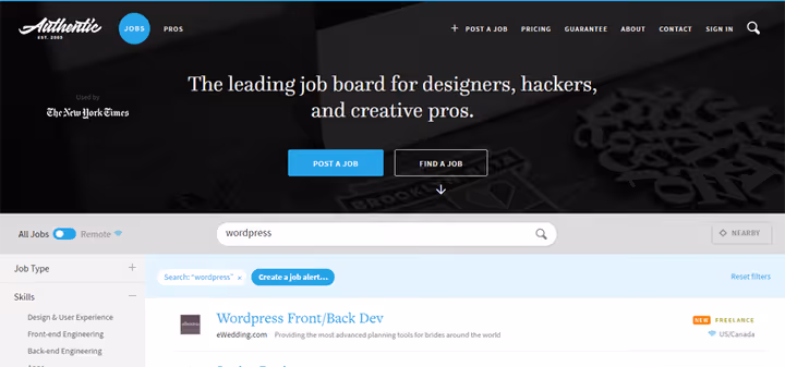 Tablica ogłoszeń Authentic Jobs dla specjalistów kreatywnych i technicznych