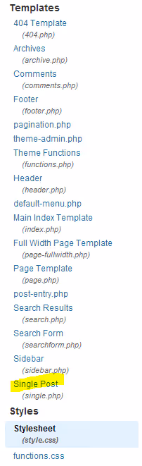 Lista över tema-php-filer i WordPress-redigeraren