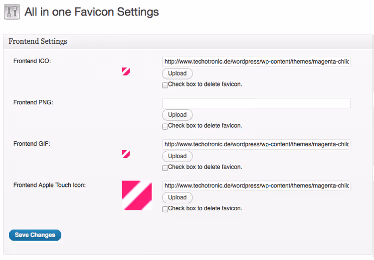 All In One Favicon-tillägg i WordPress admin