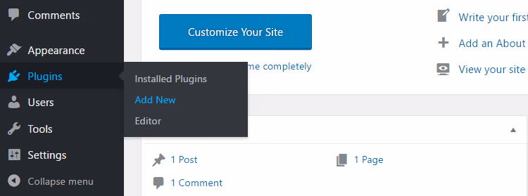 Menü zum Hinzufügen eines neuen Plugins im WordPress-Admin