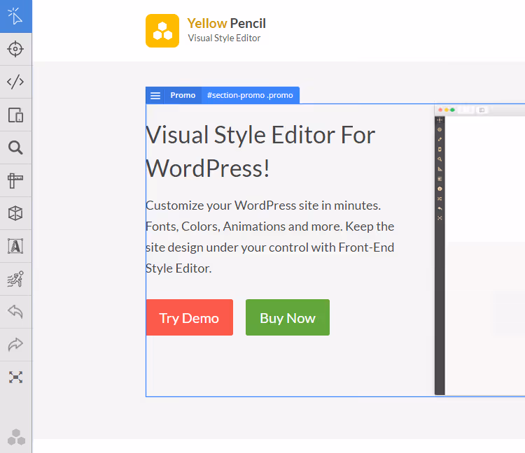 Yellow Pencil-Oberfläche mit linker Werkzeugleiste