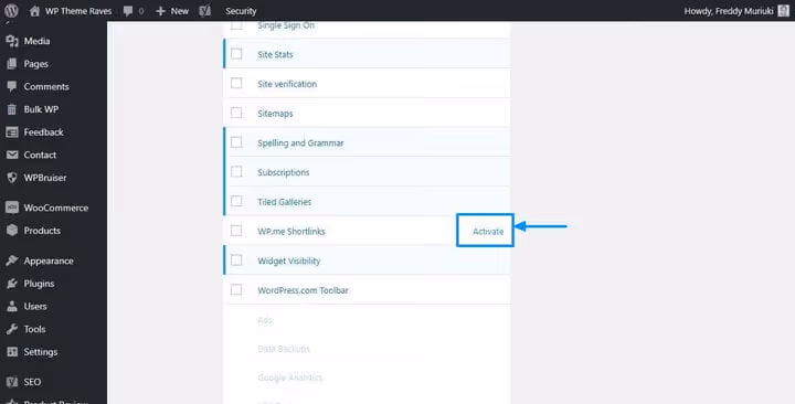 WP.me Shortlinks -moduulin aktivointi