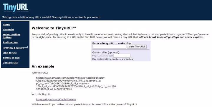 TinyURL:n kotisivu