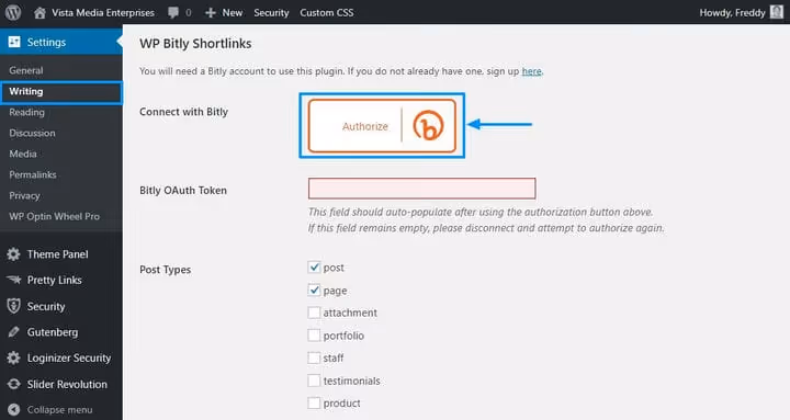 WP Bitly -lisäosan asetukset