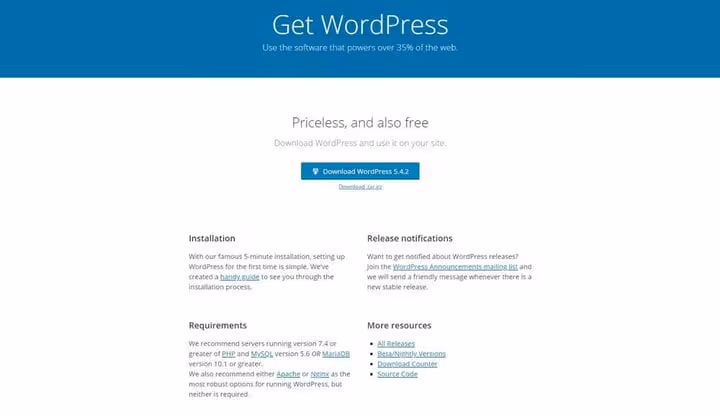 Statisk WordPress org-nedlastingsside
